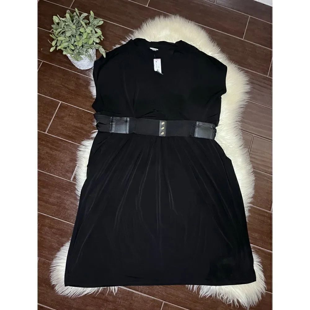 Worthington black faux wrap fitted high belted dress sz 3X